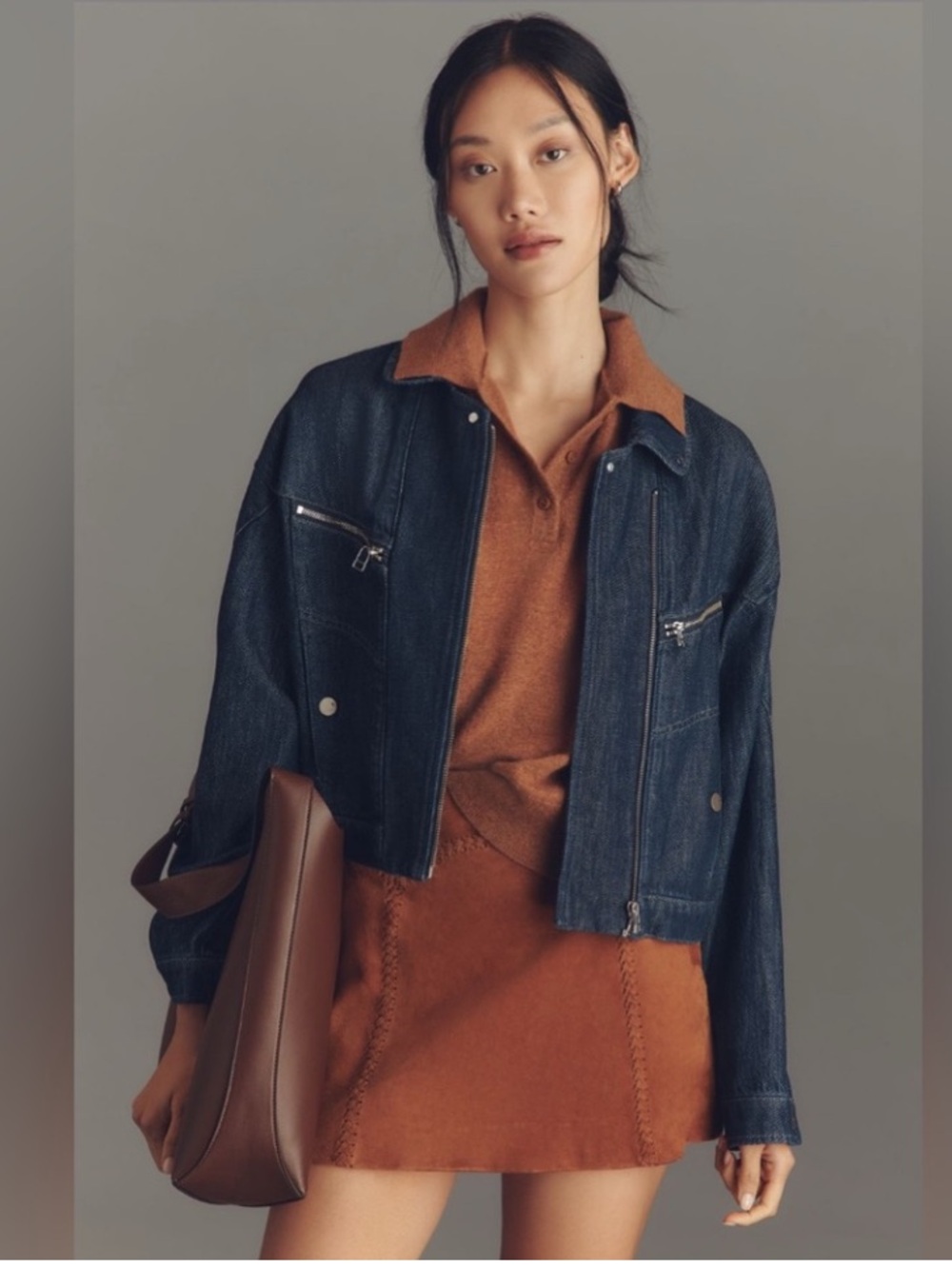 Pilcro Super-Soft Denim Moto Women's Cropped Jacket NWT